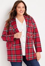 Plus Size Plaid Blazer, REBEL RED COMBO, small
