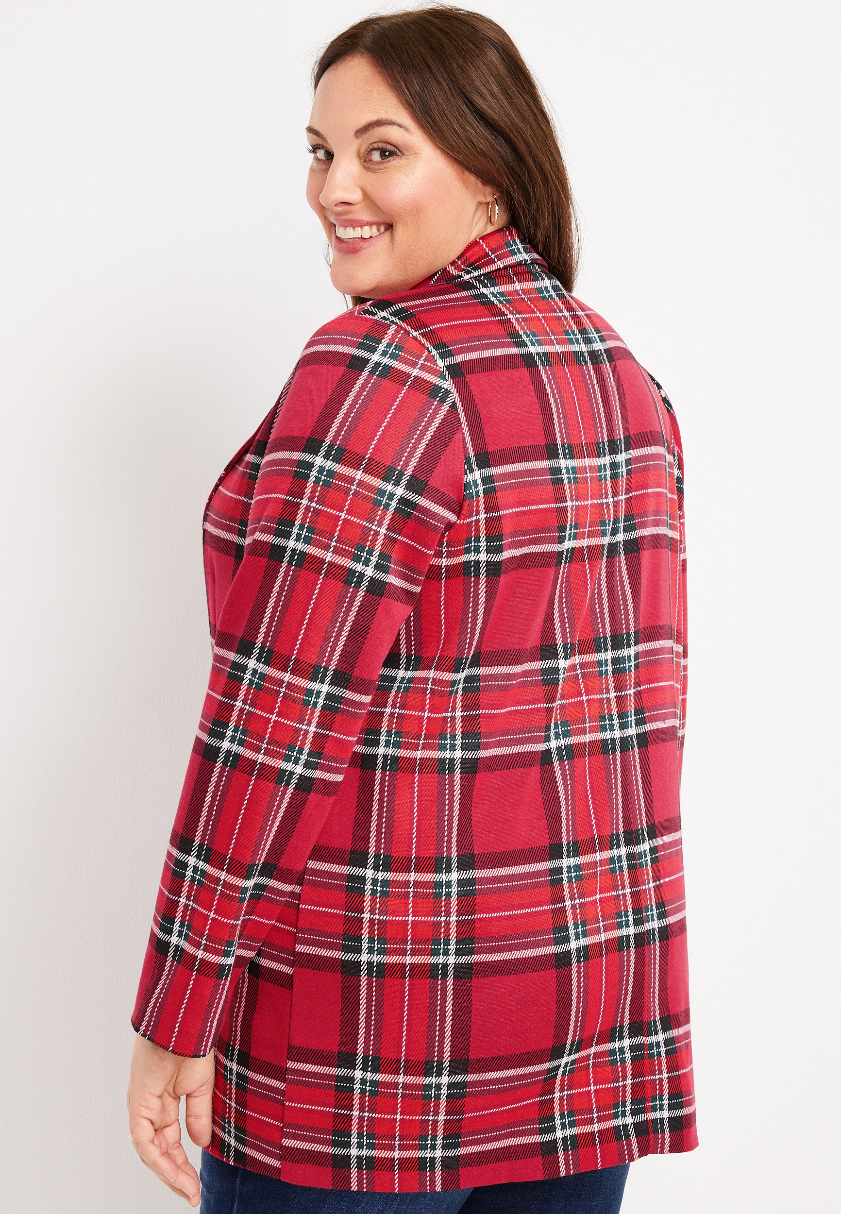 Plus Size Plaid Blazer, REBEL RED COMBO, large