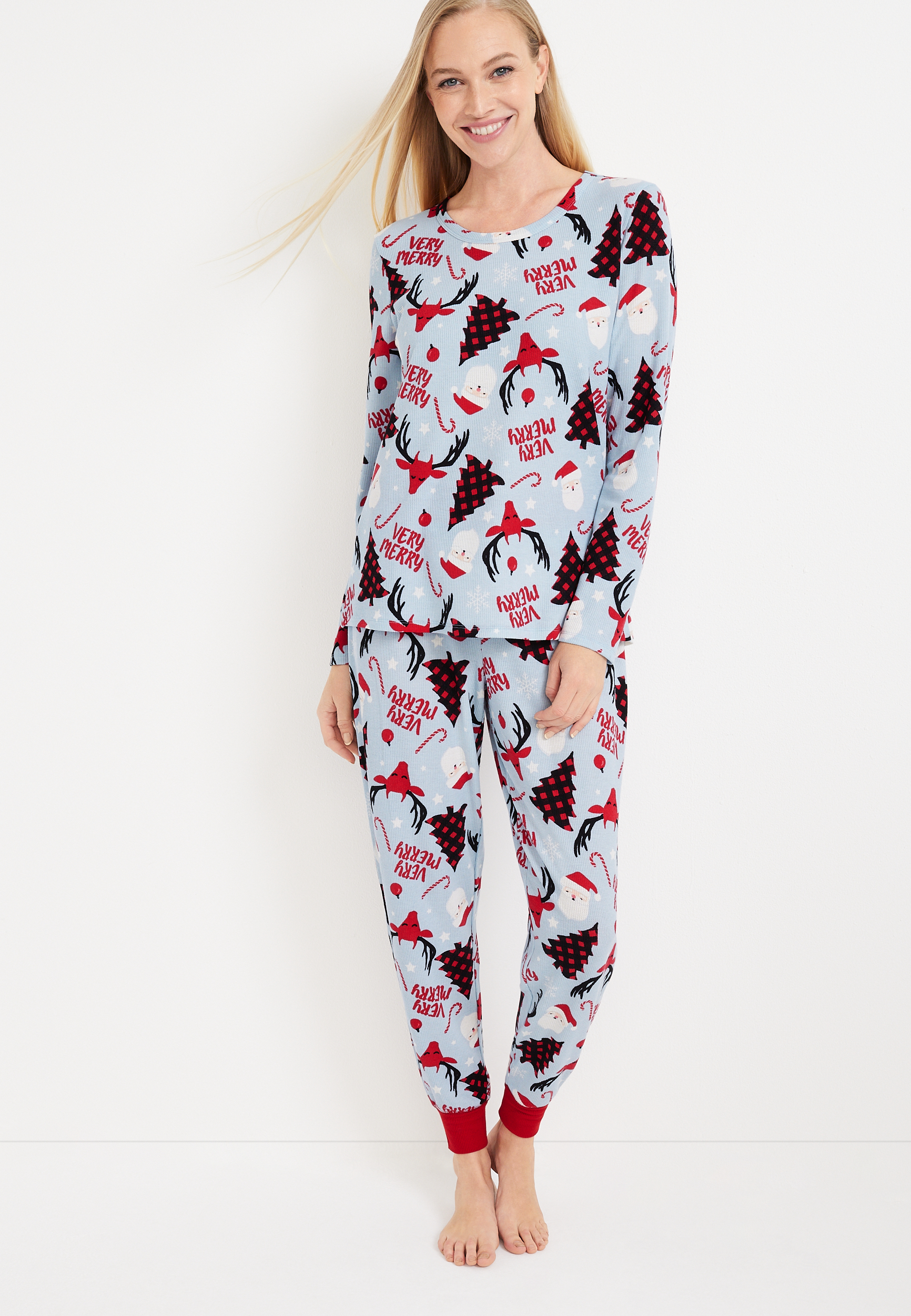 Holiday Thermal Graphic Tee And Jogger Pajama Set maurices