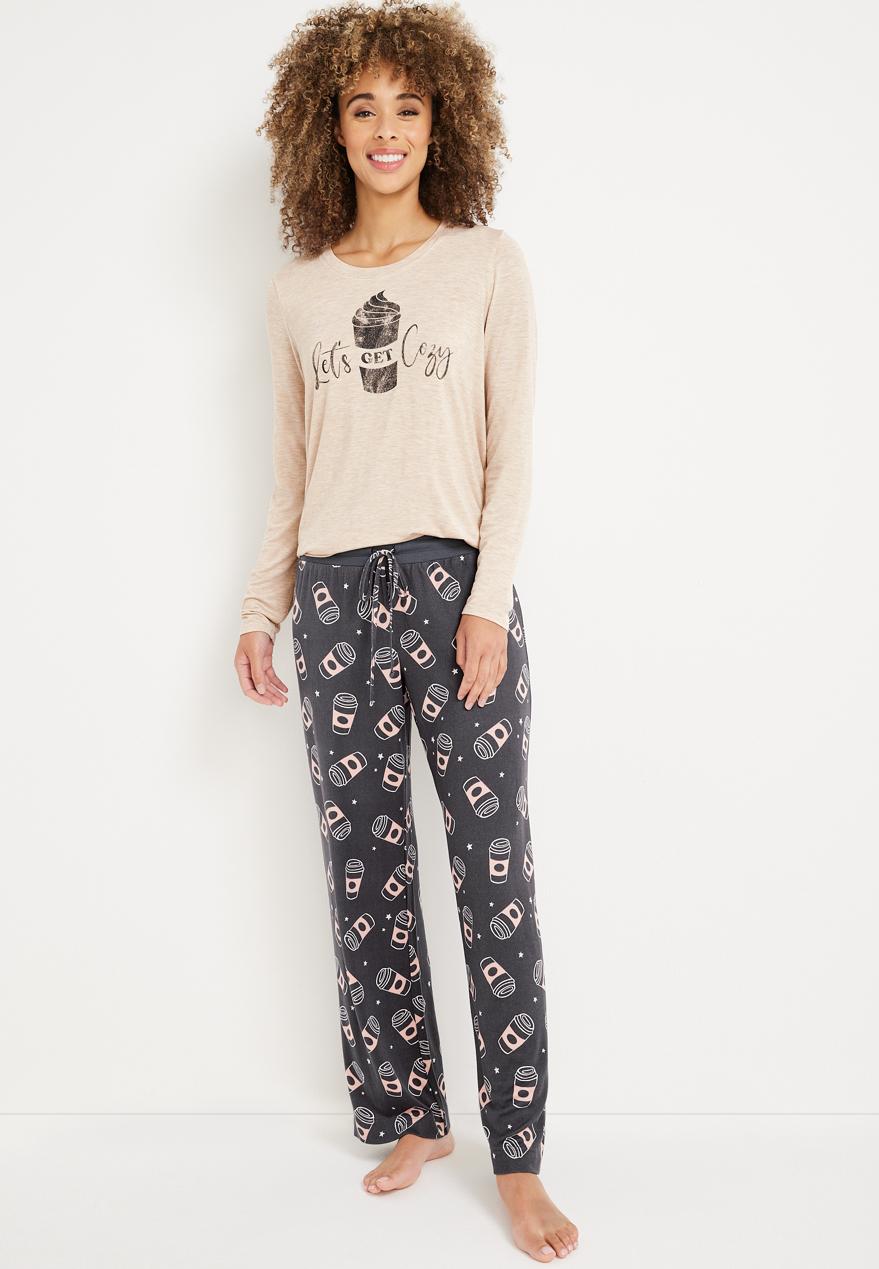 Cozy Graphic Tee And Wide Leg Pajama Set | maurices