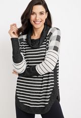 Haven Buffalo Plaid Stripe Cowl Neck Sweatshirt, BLACK COMBO, small