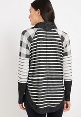 Haven Buffalo Plaid Stripe Cowl Neck Sweatshirt, BLACK COMBO, small