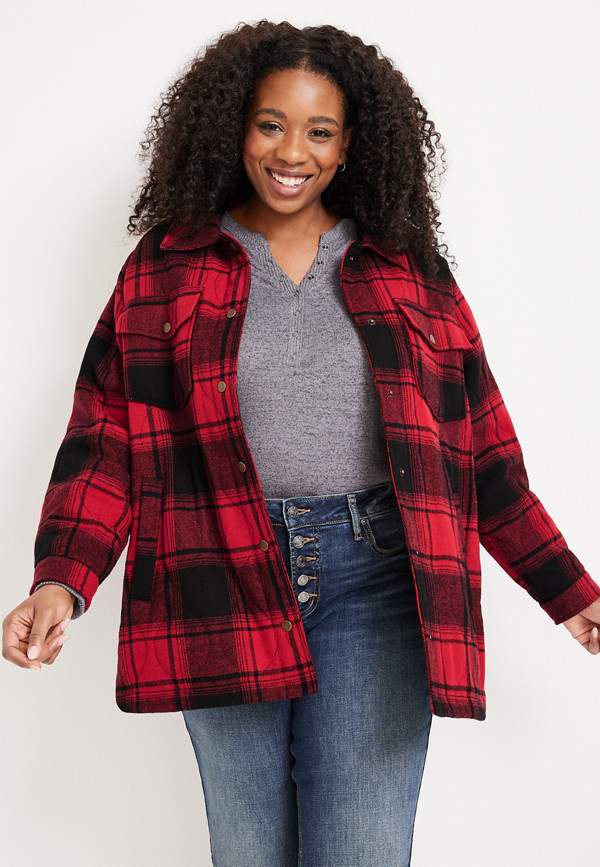 Plus Size Buffalo Plaid Quilted Snap Button Puffer Coat | maurices