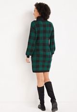 Green Buffalo Plaid Sweater Dress, C3409, small