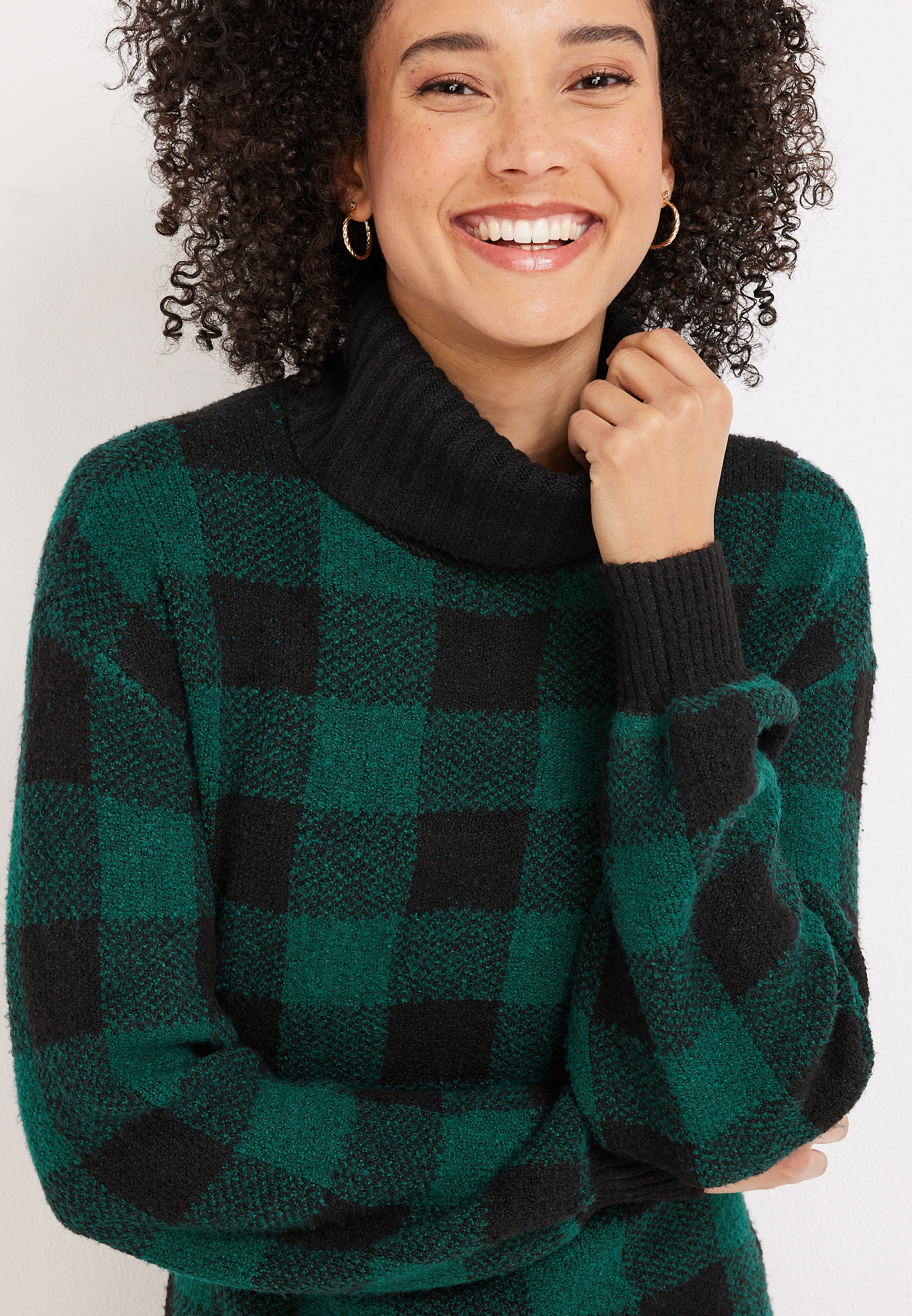 Green Buffalo Plaid Sweater Dress, C3409, large