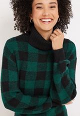 Green Buffalo Plaid Sweater Dress, C3409, small