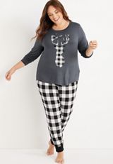 Womens Holiday Buffalo Plaid Deer Family Pajamas, C125, small