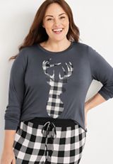 Womens Holiday Buffalo Plaid Deer Family Pajamas, C125, small