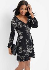 Floral Faux Wrap Mini Dress, C1756, small