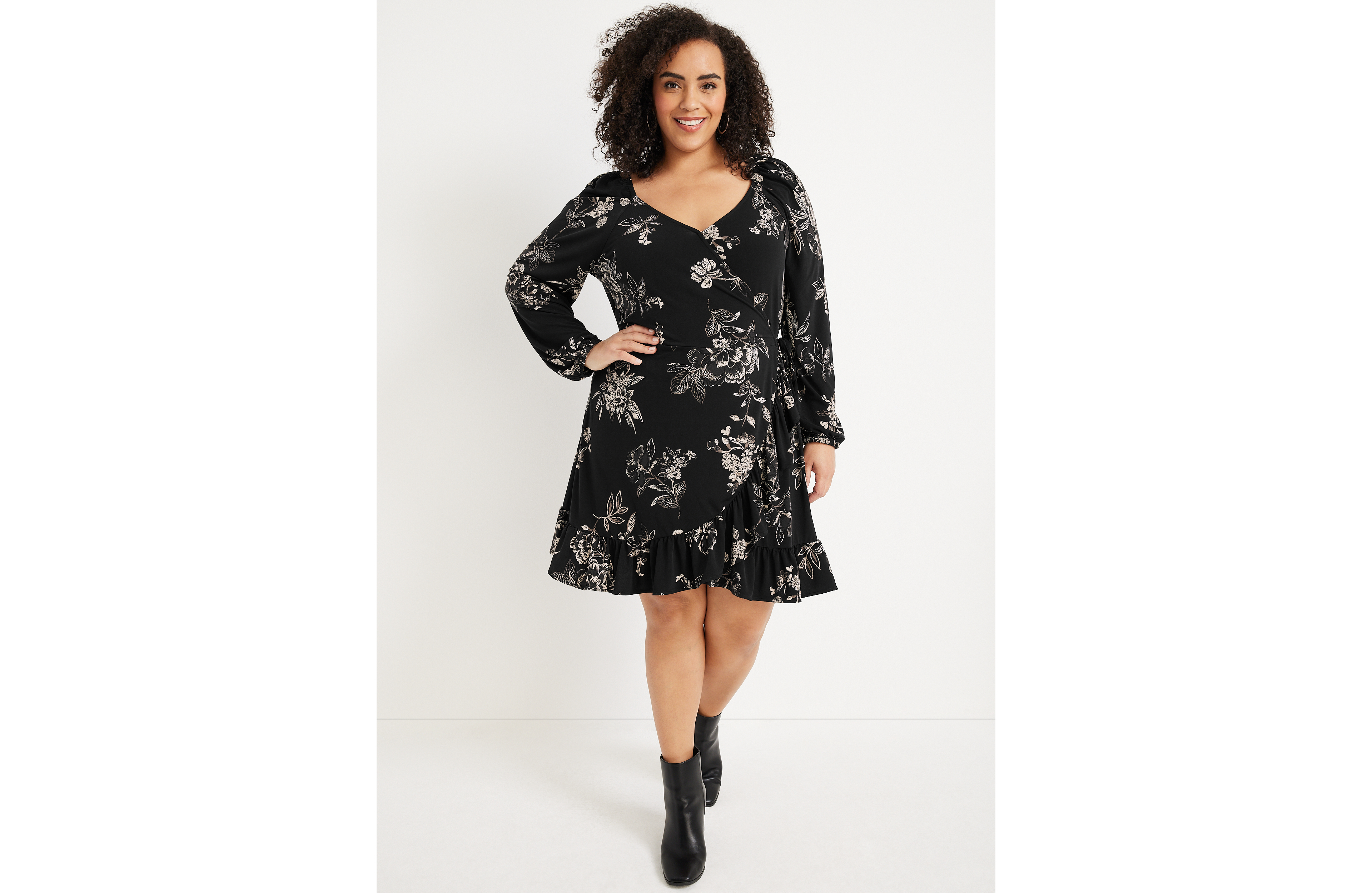 Plus Floral Faux Wrap Mini Dress