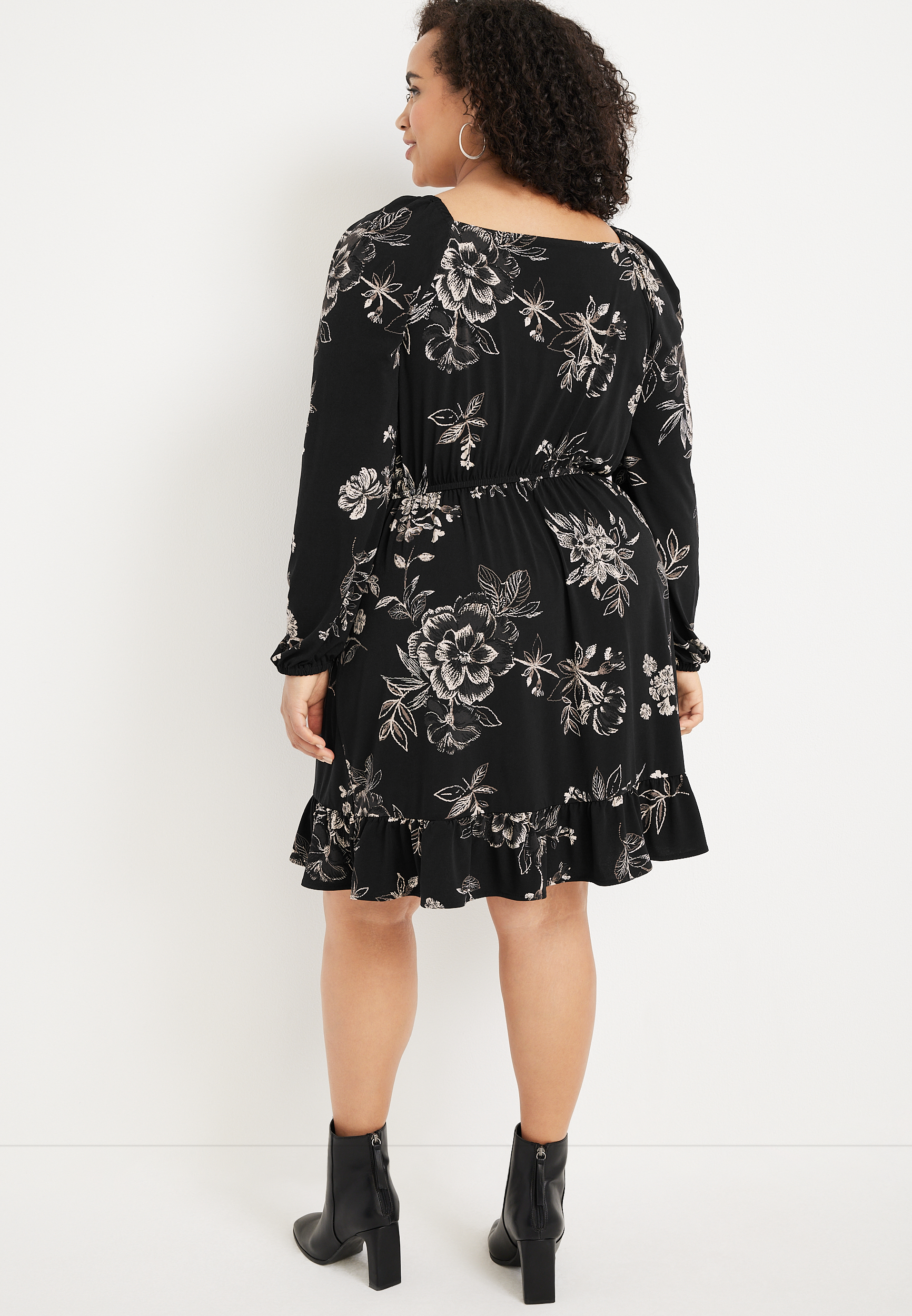 Plus Size Floral Faux Wrap Mini Dress, C1756, large