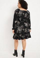 Plus Size Floral Faux Wrap Mini Dress, C1756, small