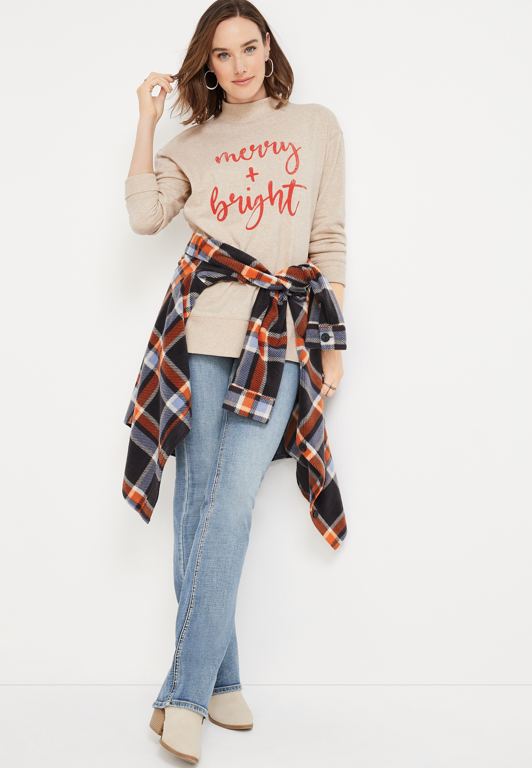 Willowsoft Merry And Bright Funnel Neck Fleece Sweatshirt, C2445, large