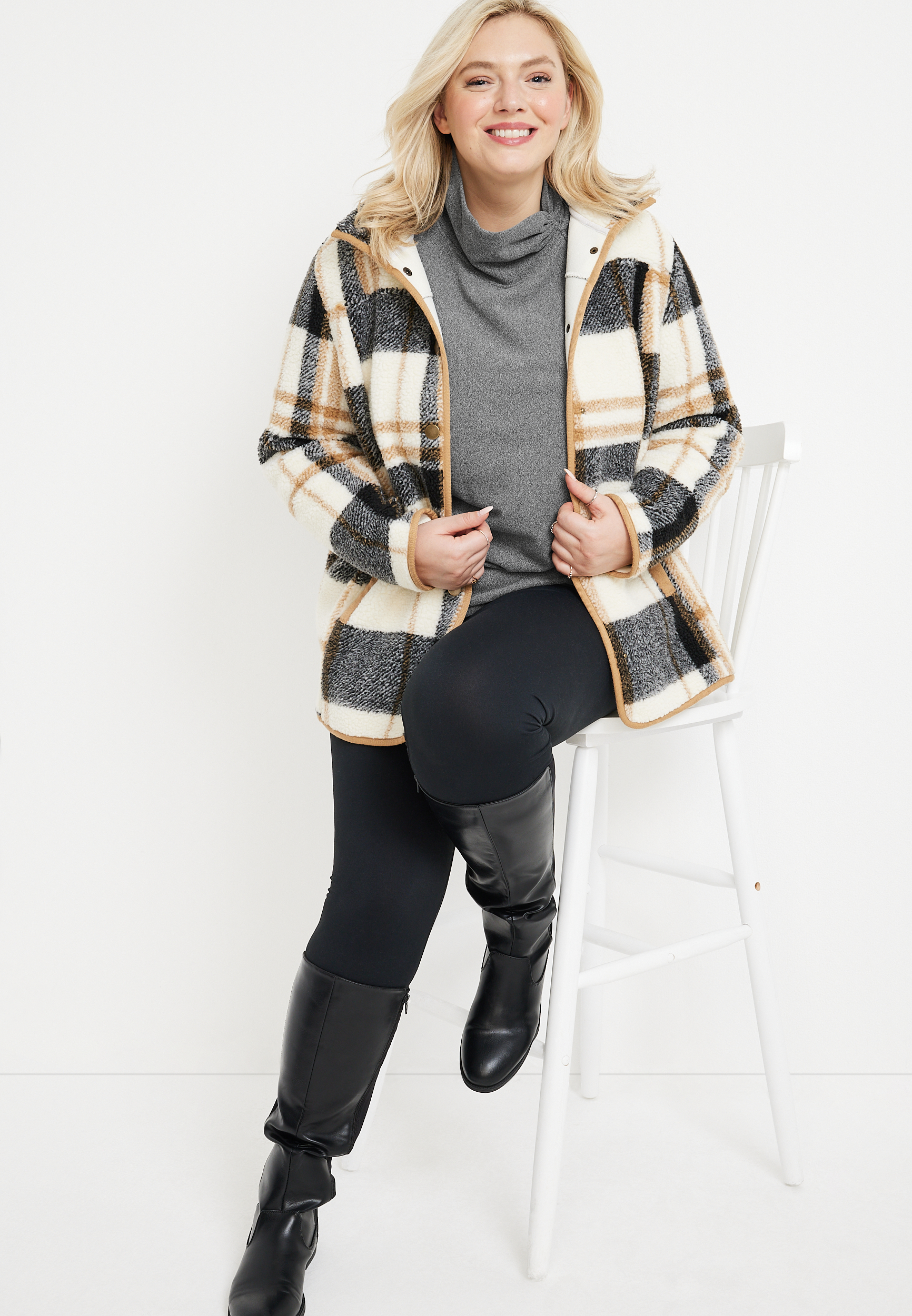 Plus Size Cowl Neck Fleece Tunic, C151, large