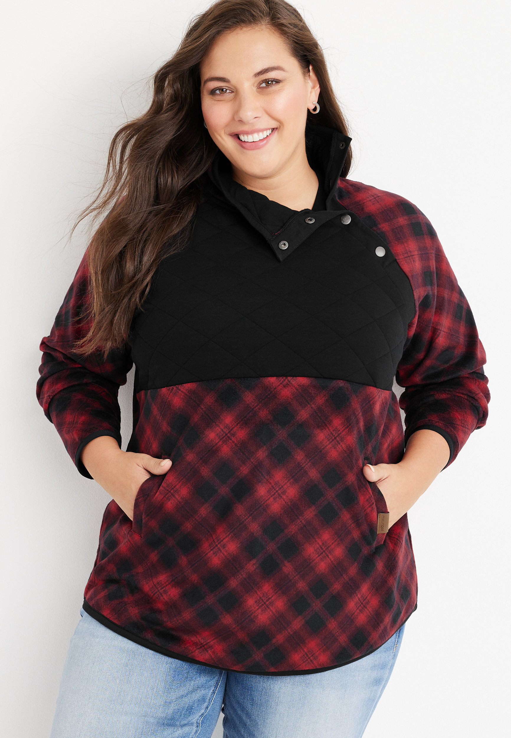 Plus Size Lodge Fleece Buffalo Plaid Fleece Sweatshirt maurices