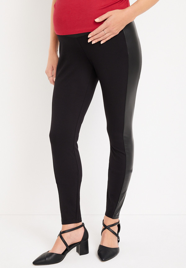 Ponte Faux Leather Side Pant Maternity Pant | maurices