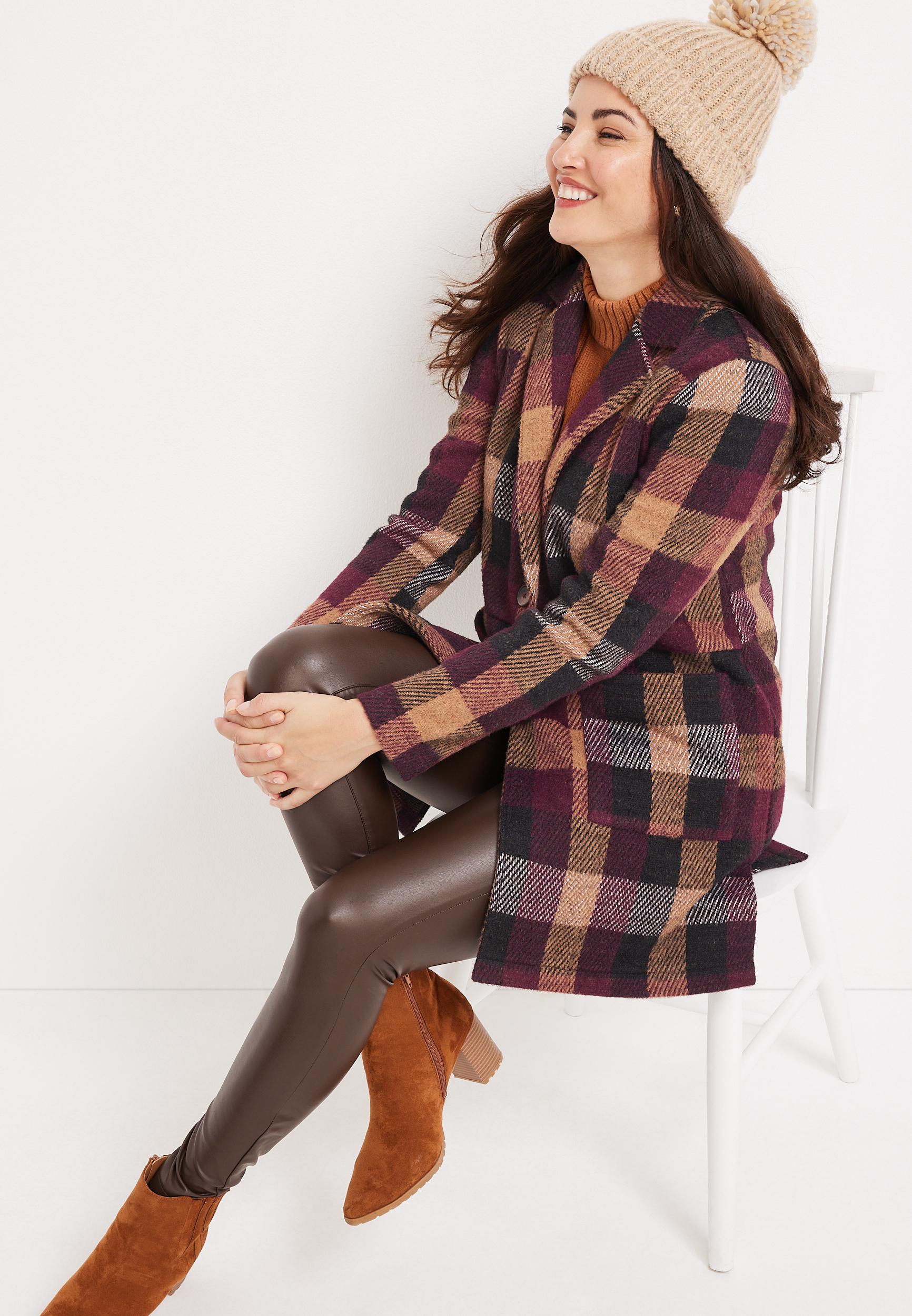 Plaid Longline Coatigan, C3058, large