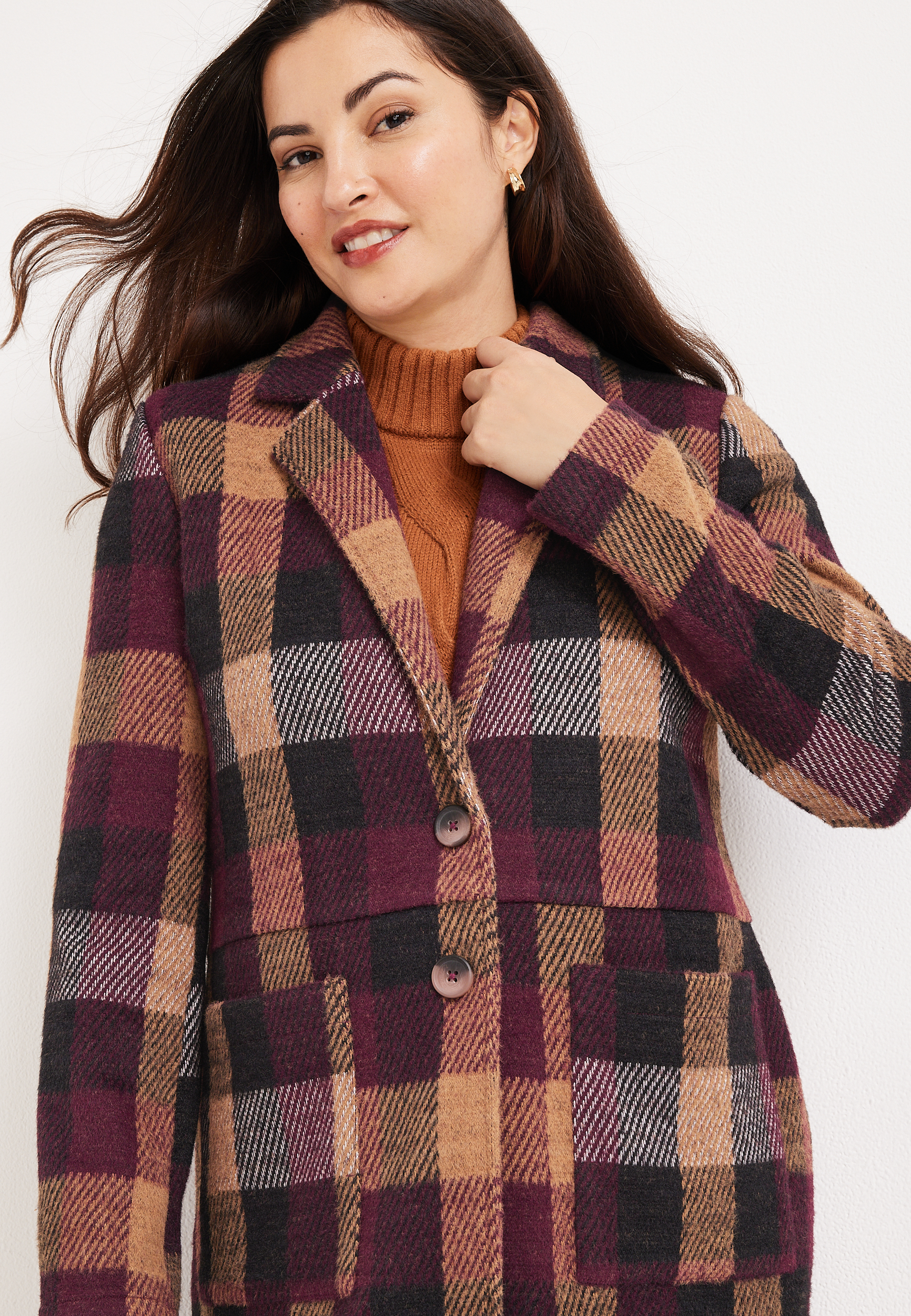 Plaid Longline Coatigan, C3058, large