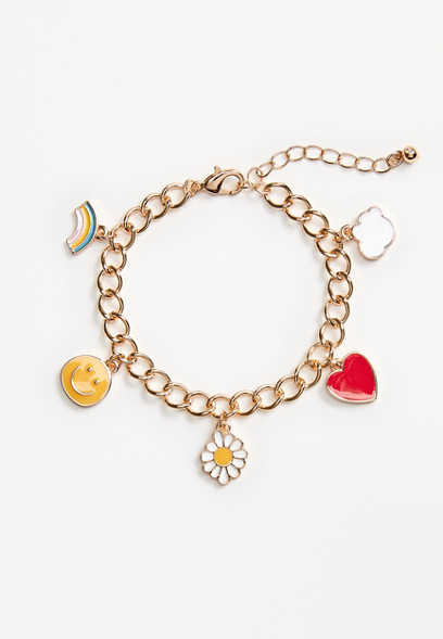 Girls Gold Smiley Charm Bracelet