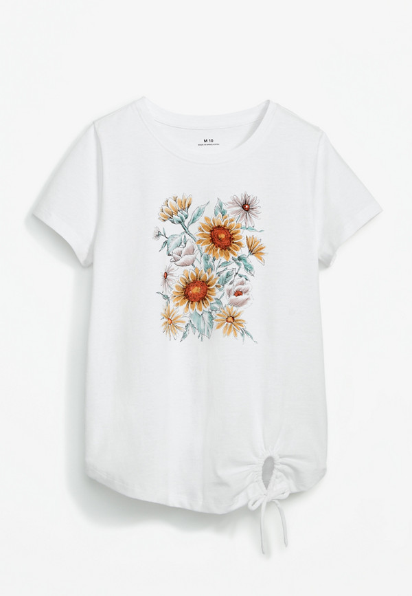Girls Floral Keyhole Graphic Tee | maurices