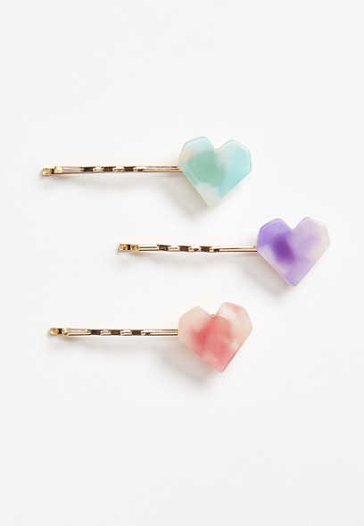 Girls 3 Pack Colorful Heart Hair Pins