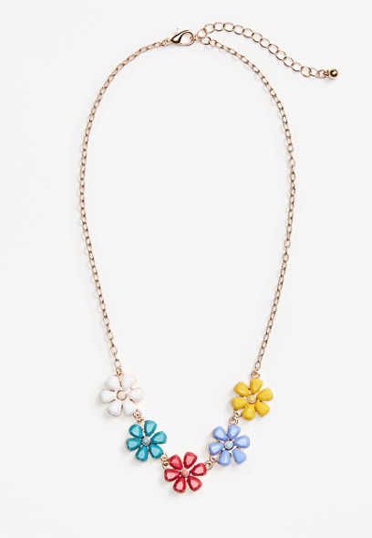 Girls Colorful Flower Statement Necklace