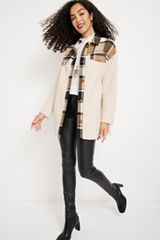 Brown Plaid Sherpa Shacket, SOFT WHITE COMBO, small