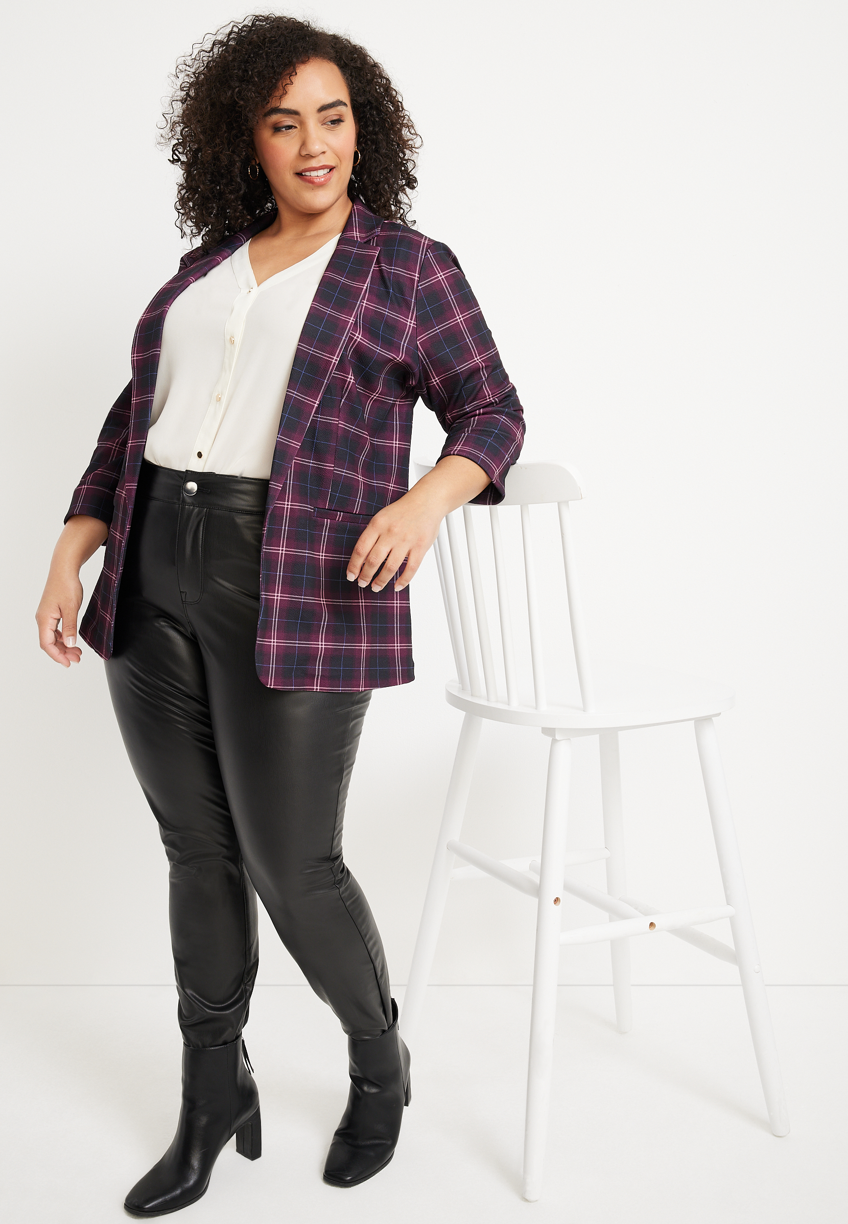Plus Size Versa Plaid Blazer, C1756, large
