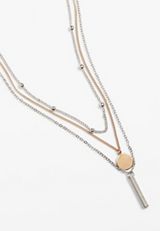 Mixed Metal Pendant Layered Necklace, , small