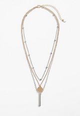 Mixed Metal Pendant Layered Necklace, , small