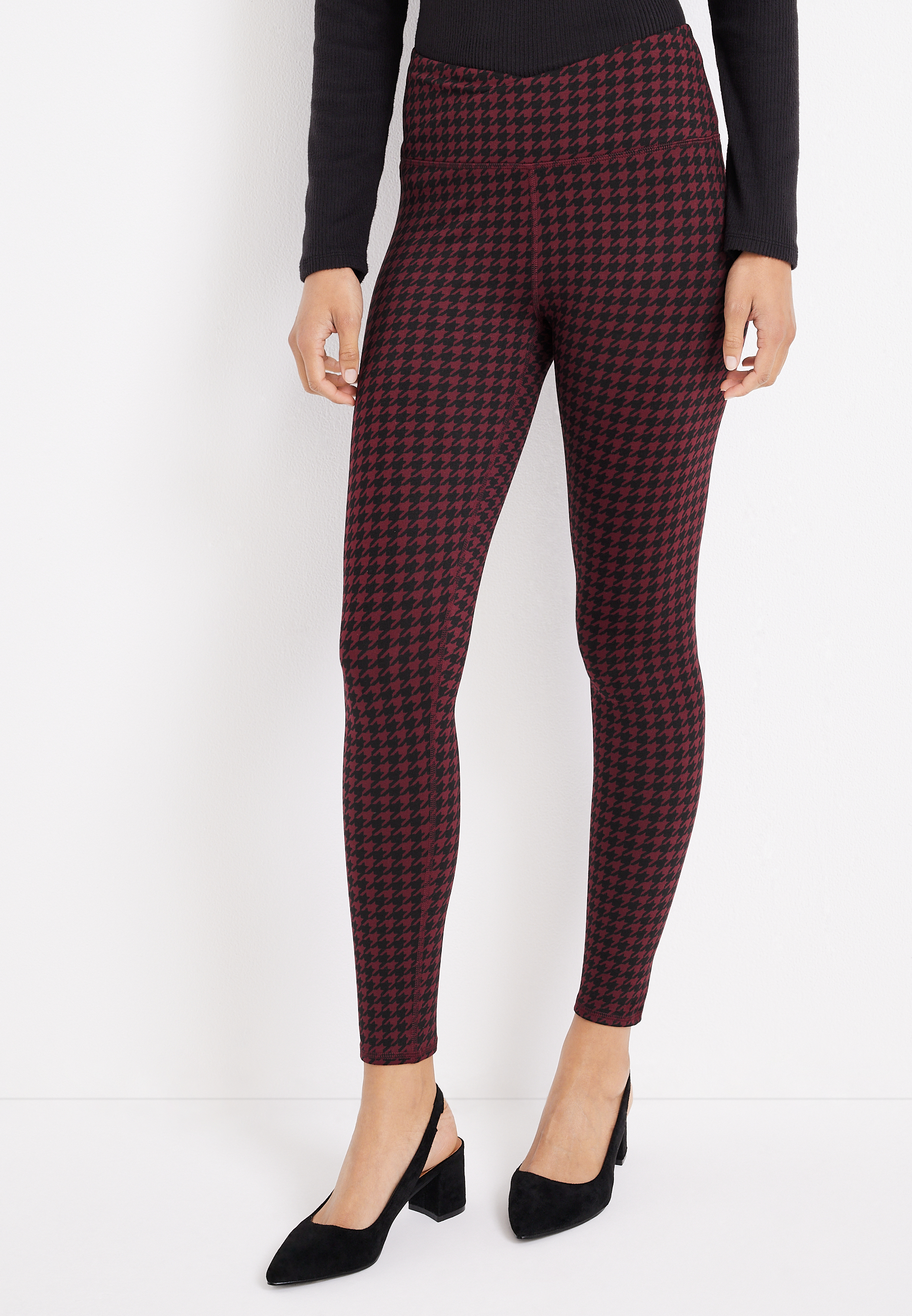 Burgundy High Rise Printed Luxe Crossover Legging