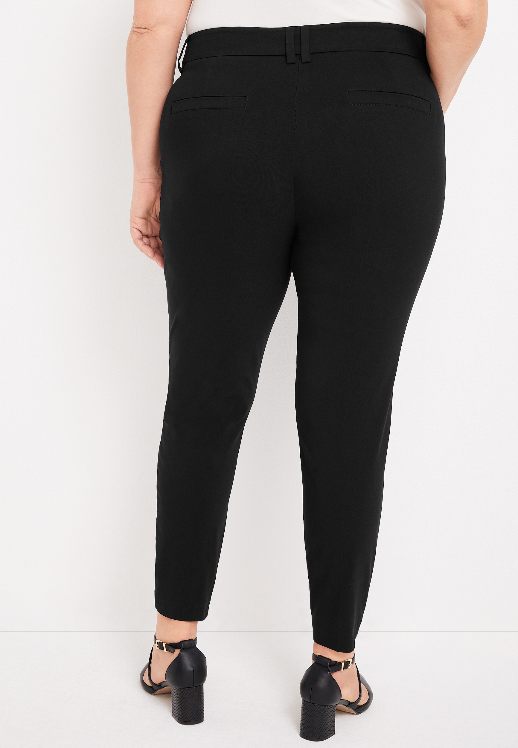 Plus Size Bengaline Curvy Double Button Skinny Ankle Dress Pant, BLACK, large