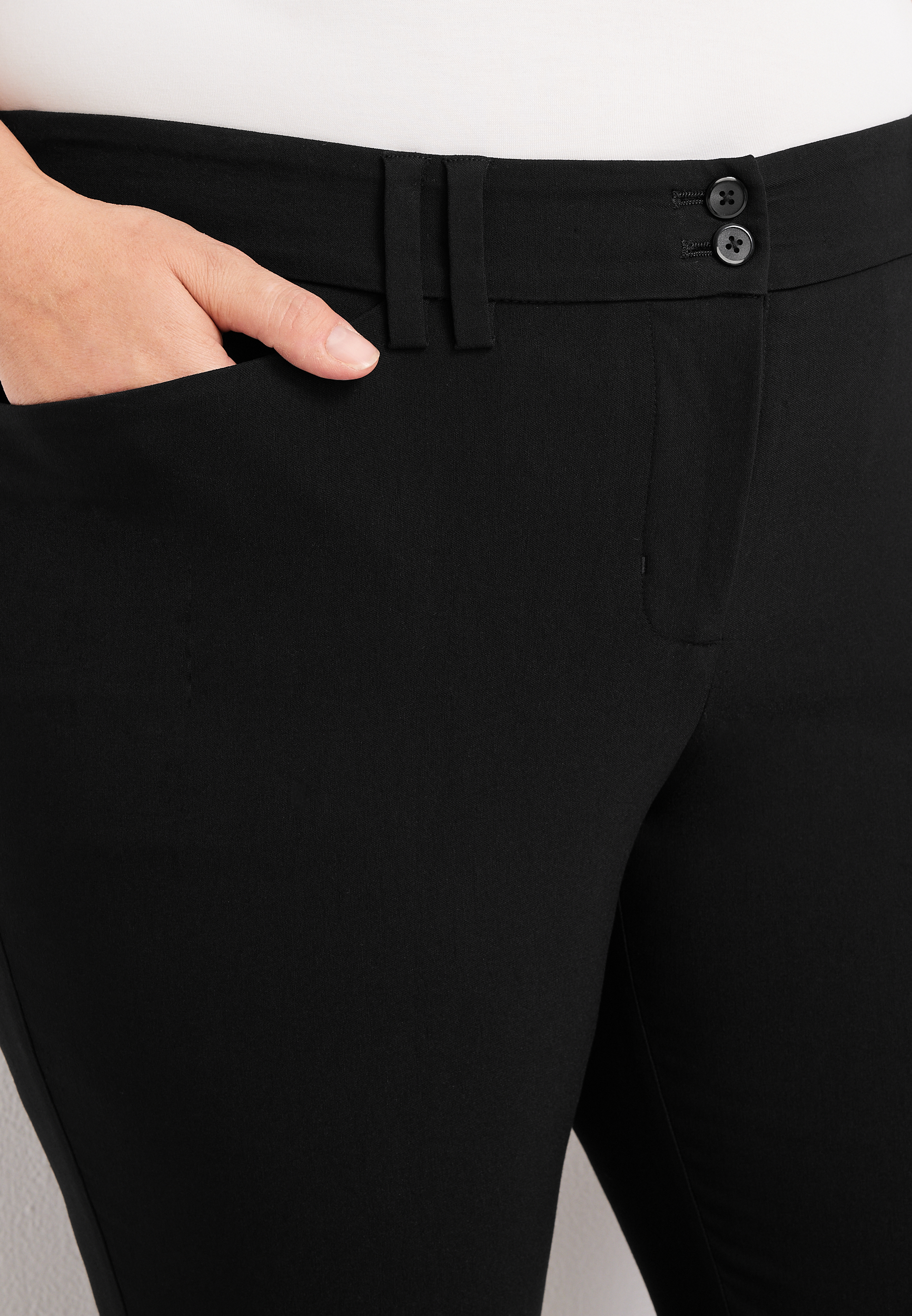 Plus Size Bengaline Curvy Double Button Skinny Ankle Dress Pant, BLACK, large