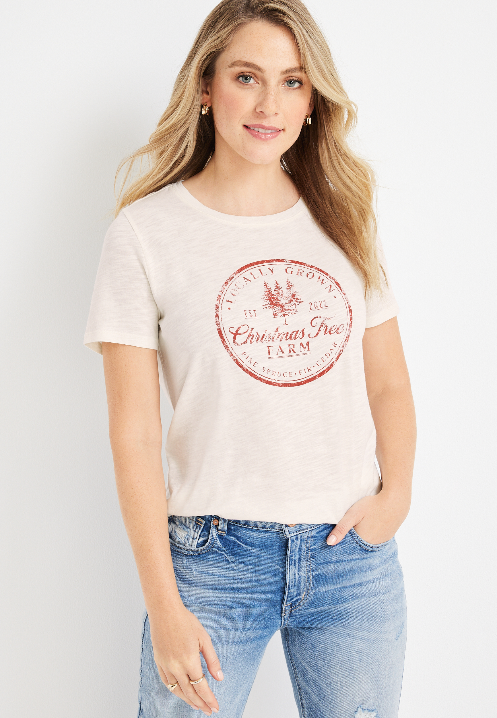 Christmas Tree Farm Graphic Tee, ECRU, large