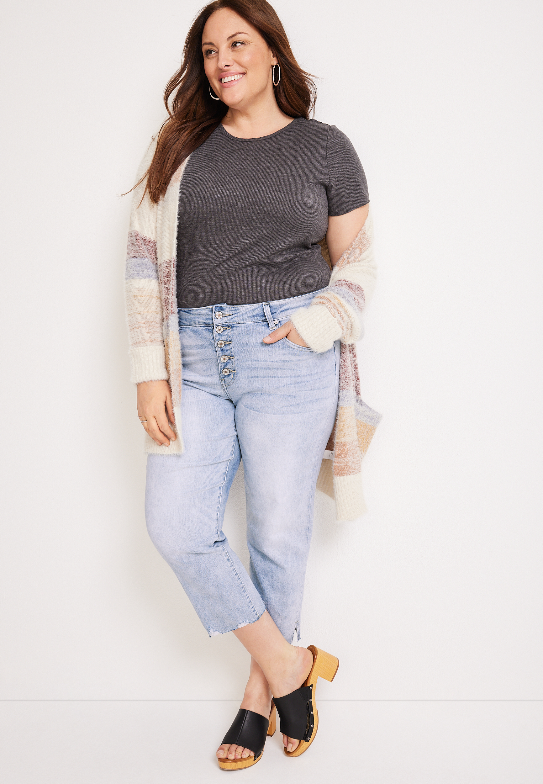 Plus Size KanCan&trade; High Rise Button Fly Cropped Jean, MEDIUM SANDBLAST, large