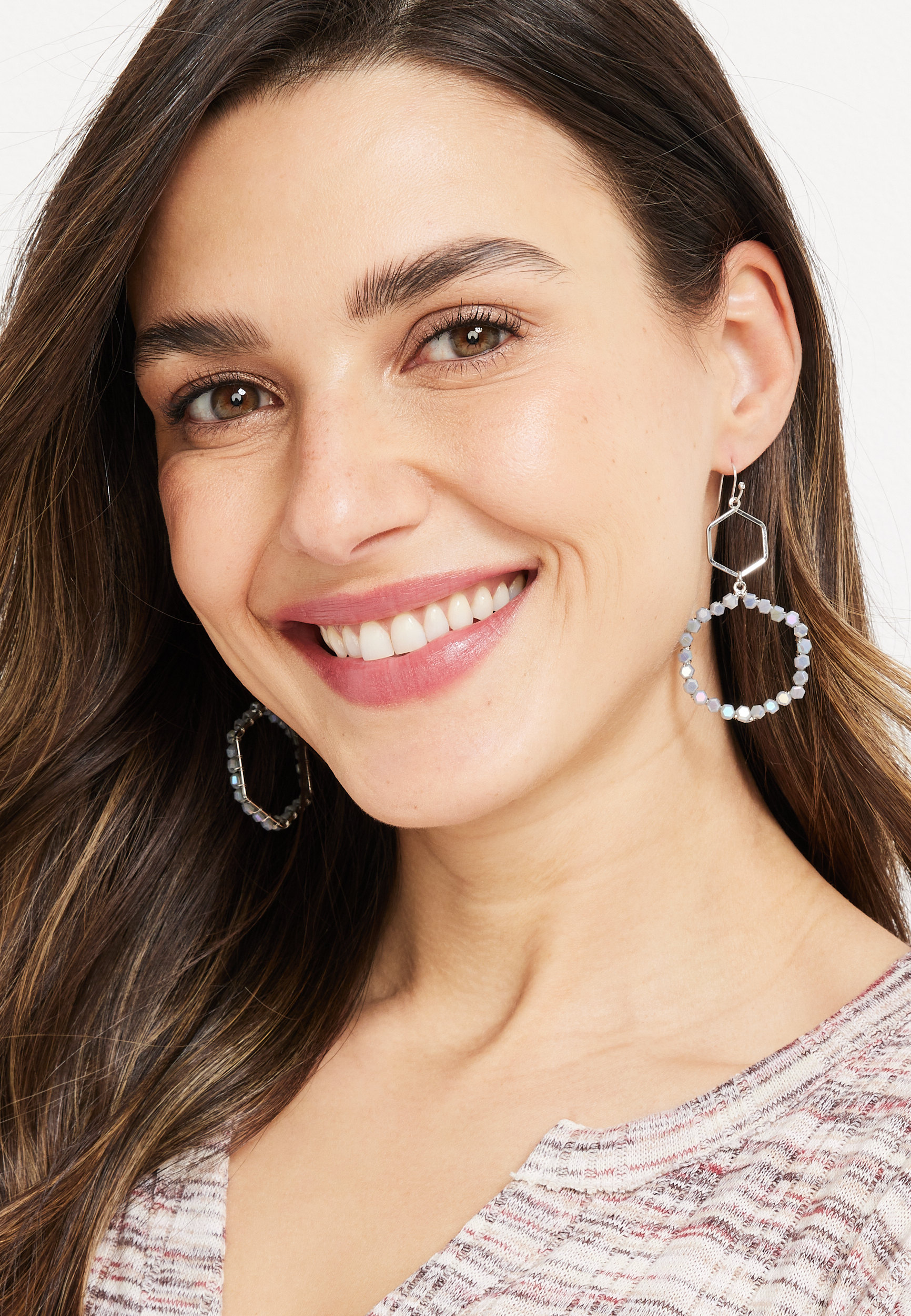 Beaded Hexagon Drop Earrings, C431, large
