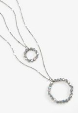 Double Layered Hexagon Necklace, SILVER, small