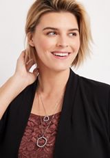 Double Layered Hexagon Necklace, SILVER, small