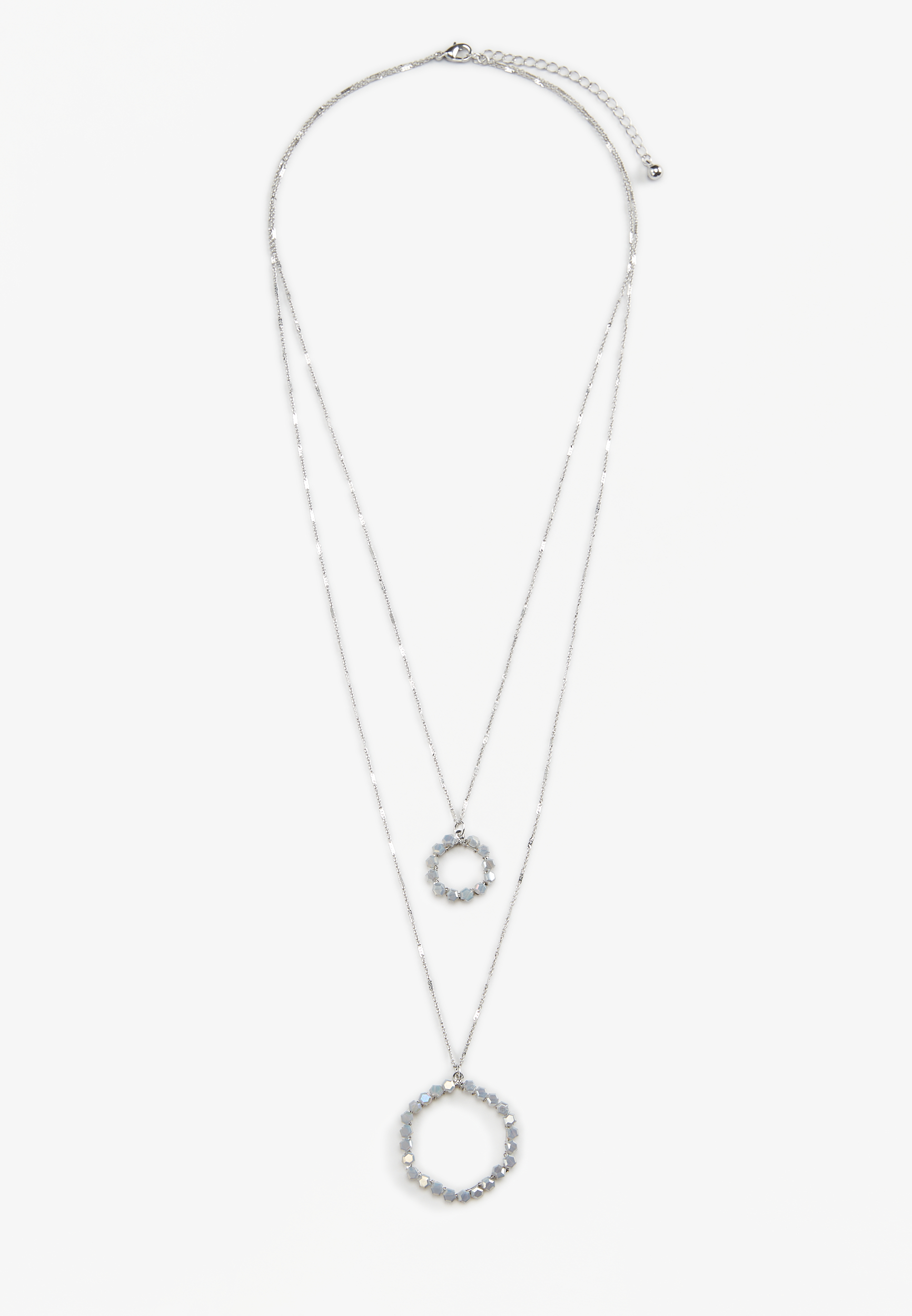Double Layered Hexagon Necklace, SILVER, large