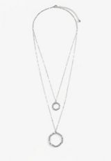 Double Layered Hexagon Necklace, SILVER, small