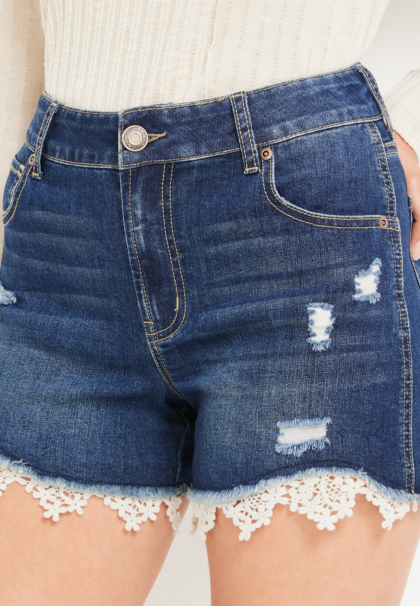 m jeans by maurices&trade; High Rise Crochet 3.5in Short, C258, large