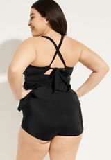 Plus Size Solid Boyshort Bikini Bottom, BLACK, small