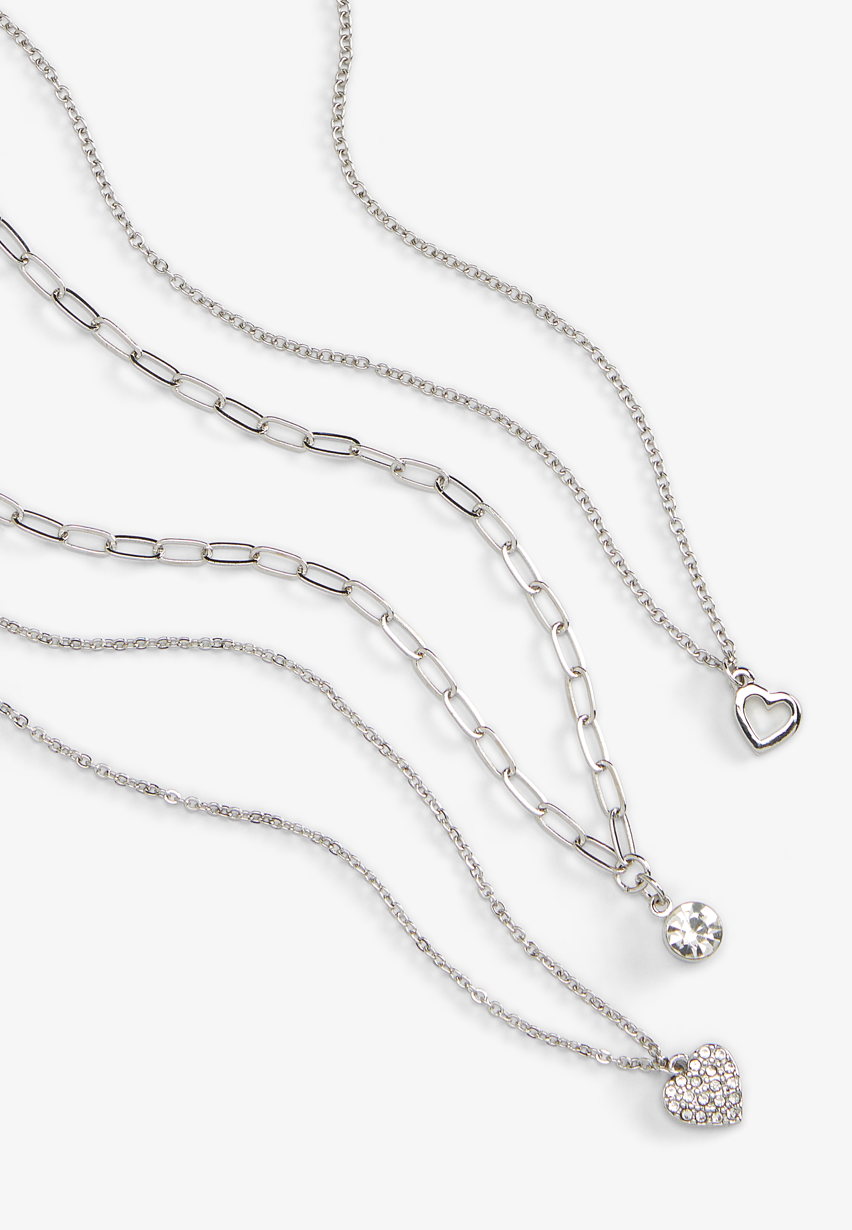 3 Pack Heart Pendant Layered Necklace, , large