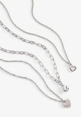 3 Pack Heart Pendant Layered Necklace, , small