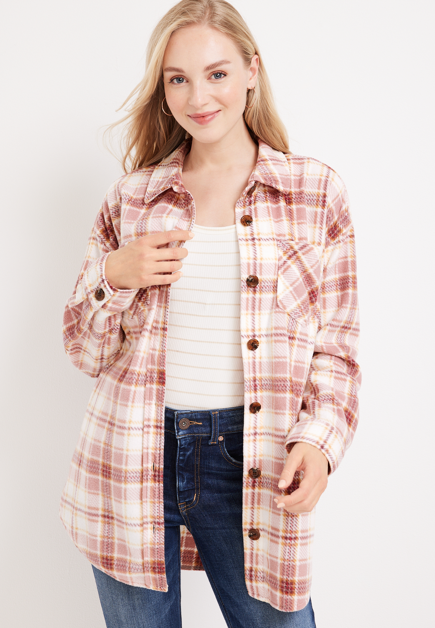 Wilder Plaid Fleece Shacket | maurices