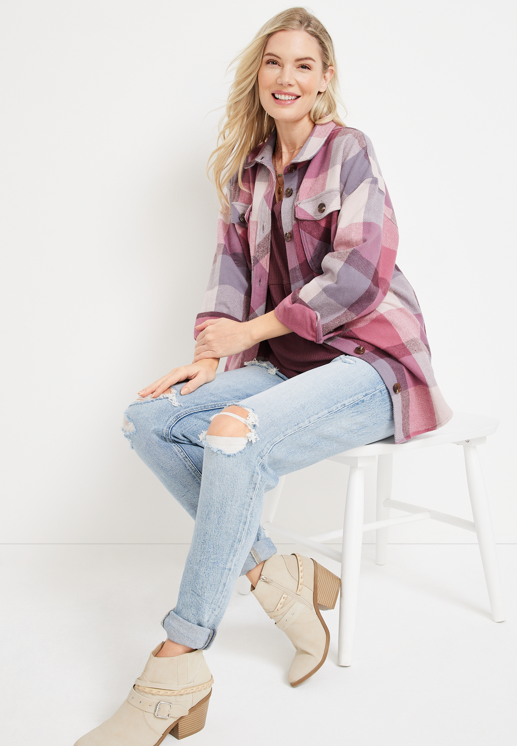 Plaid Twill Shacket, C1122, large