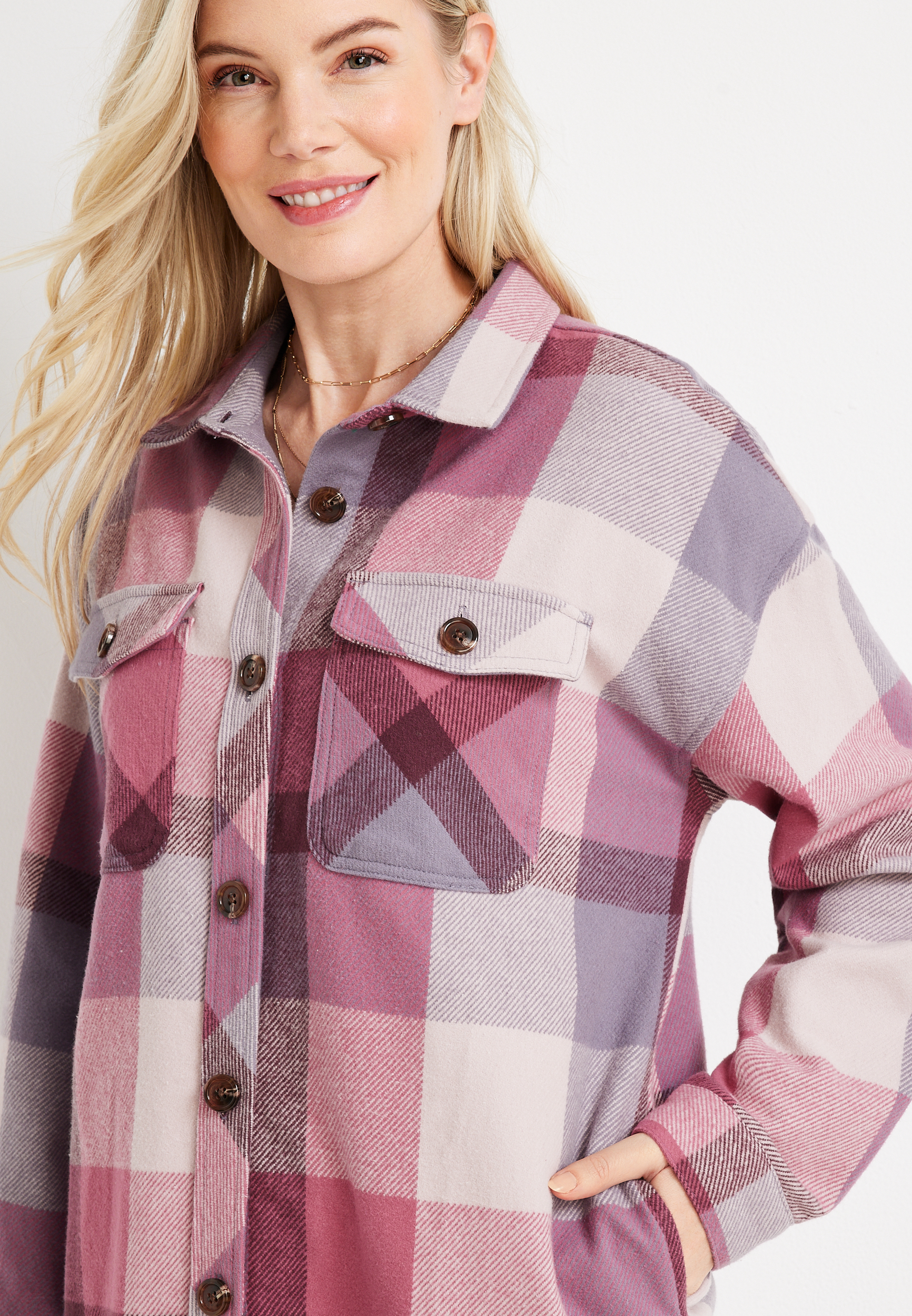 Plaid Twill Shacket, C1122, large