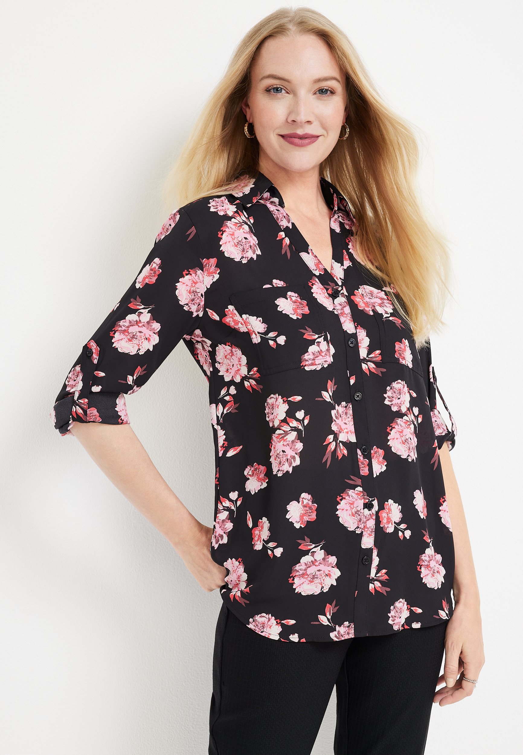 Winona Floral Button Down Blouse | maurices