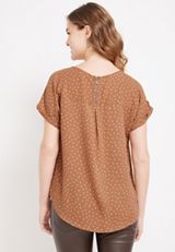 Delton Polka Dot Zipper Back Blouse, CORK COMBO, small