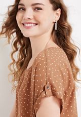 Delton Polka Dot Zipper Back Blouse, CORK COMBO, small